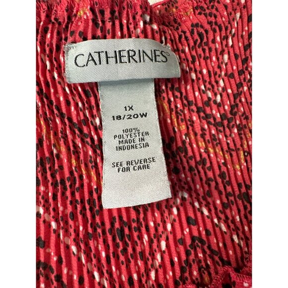 Catherines Red Chevron Patterned Smocked Blouse 1X 18/20 Womens Lightweight Top - Picture 2 of 4